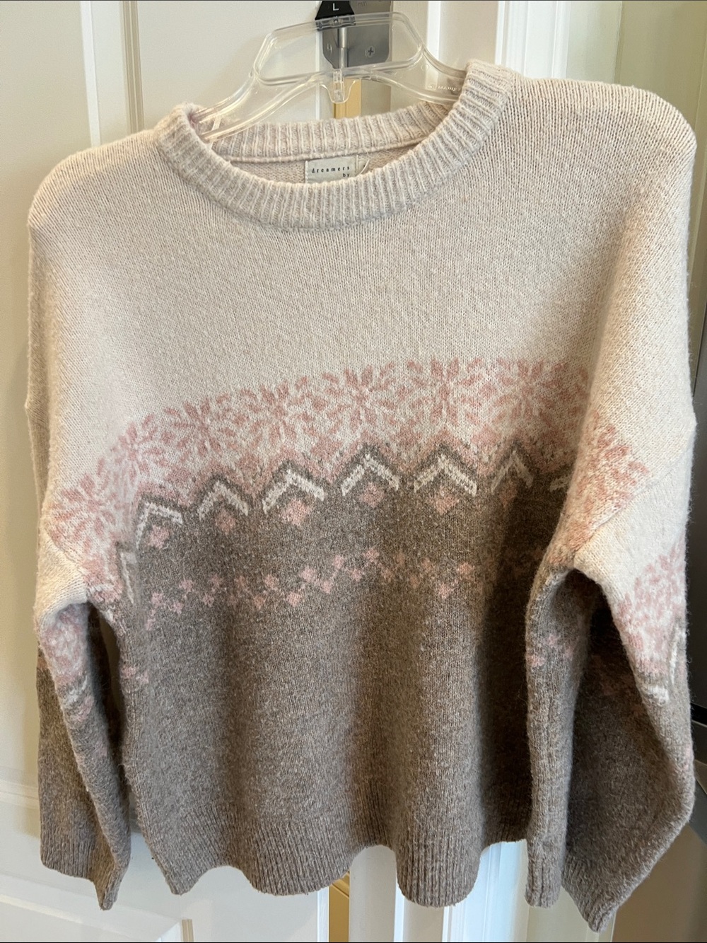 Soft Ombre Fair Isle Crewneck Sweater - Pink & Taupe